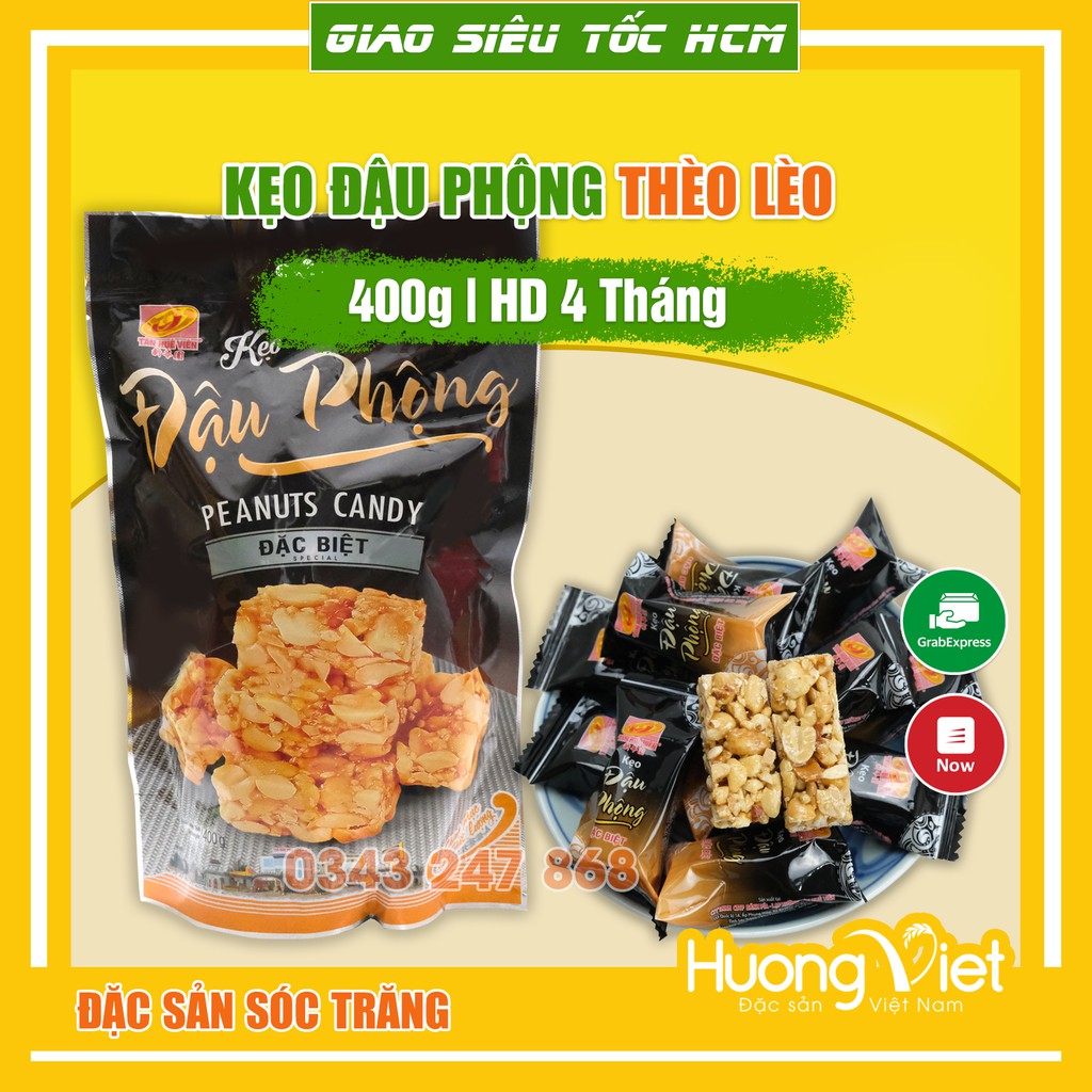 Kẹo đậu phộng đặc biệt Tân Huê Viên giòn ít ngọt 400gr, đặc sản kẹo thèo lèo miền tây Sóc Trăng