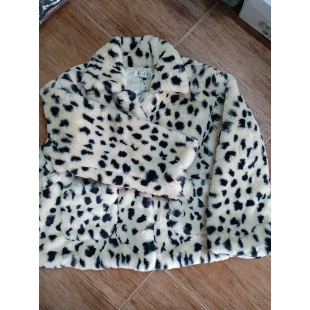 Ảnh thật 6 hình cuối-HC469.Áo khoác lông dáng ngắn họa tiết da báo