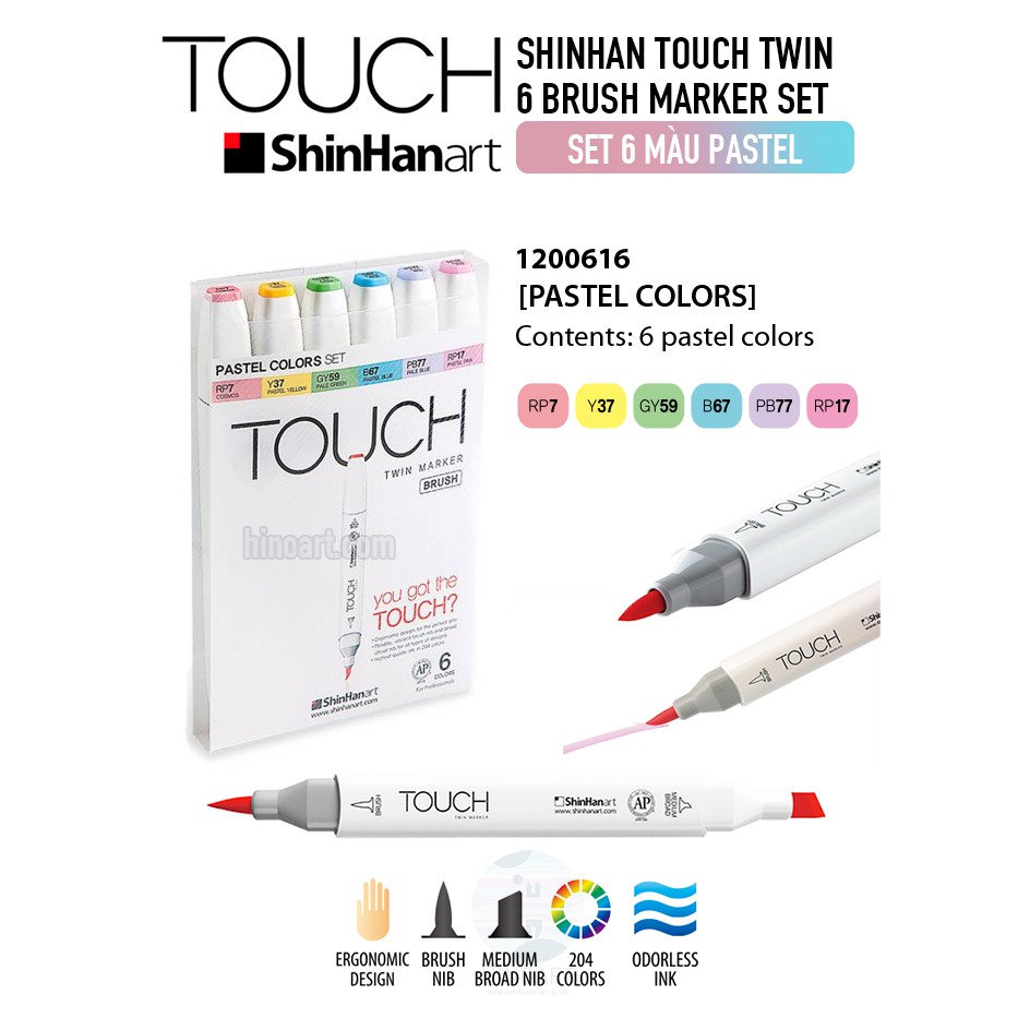 ShinHan Touch Twin Brush Marker Các Set 6 Màu (Pastel; Skin A/B; Fluorescent; Greys)