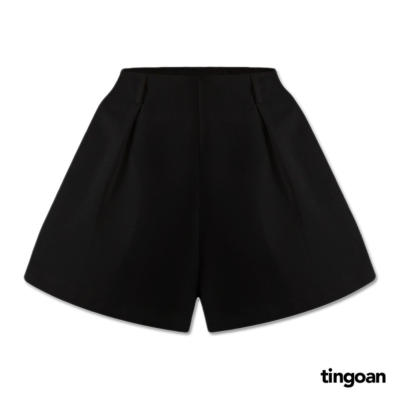 TINGOAN® - Quần shorts cạp cao chiết ly eo đen BUBBLE SHORTS/BL