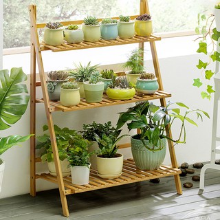 Kệ để chậu hoa cây cảnh gỗ tre gấp gọn đa năng nhiều tầng 2 3 tầng để trong nhà ngoài trời sân vườn ban công 50cm