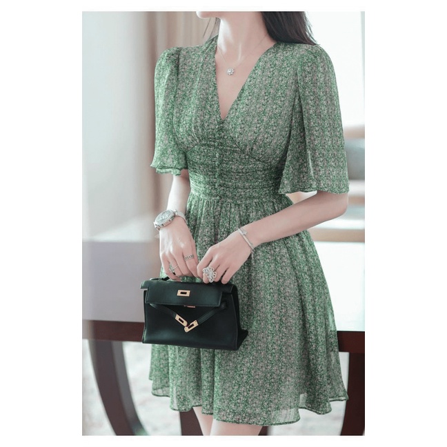 (Free ship) Mẫu HOT Đầm Voan Thắt Eo Cổ V Freesize Cho CHị Em Từ 40-55kg UP HHP Fashion