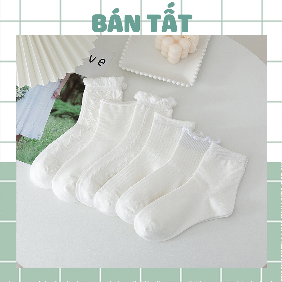 COMBO TẤT TRẮNG LOLITA CỔ CAO NỮ VỚ CAO CỔ TIỂU THƯ LOLITA TẤT VỚ NỮ CỔ BÈO NHÚN ULZZANG STYLE HÀN QUỐC