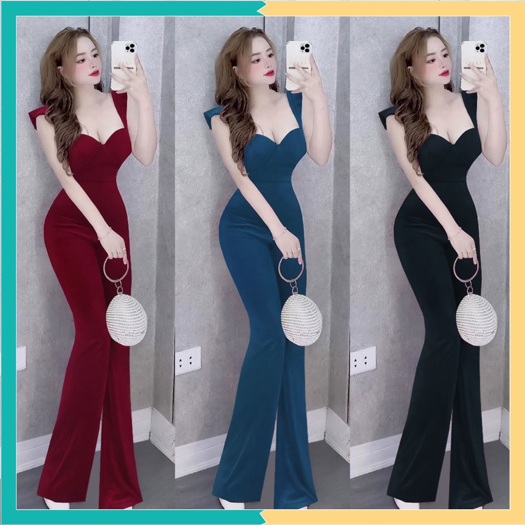 Jumsuit dài ống loe 💝FREESHIP💝 Jumpsuit dài ống loe 2 dây cúp ngực dây kéo lưng xinh xắn TJ1153