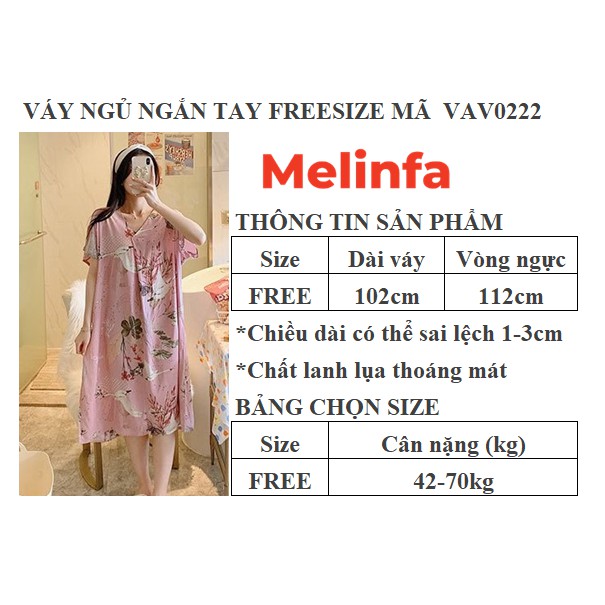 Váy ngủ ngắn tay, đầm ngủ nữ freesize thoải mái chất vải lanh lụa cotton tự nhiên thoáng mát nhiều màu mã VAV0222