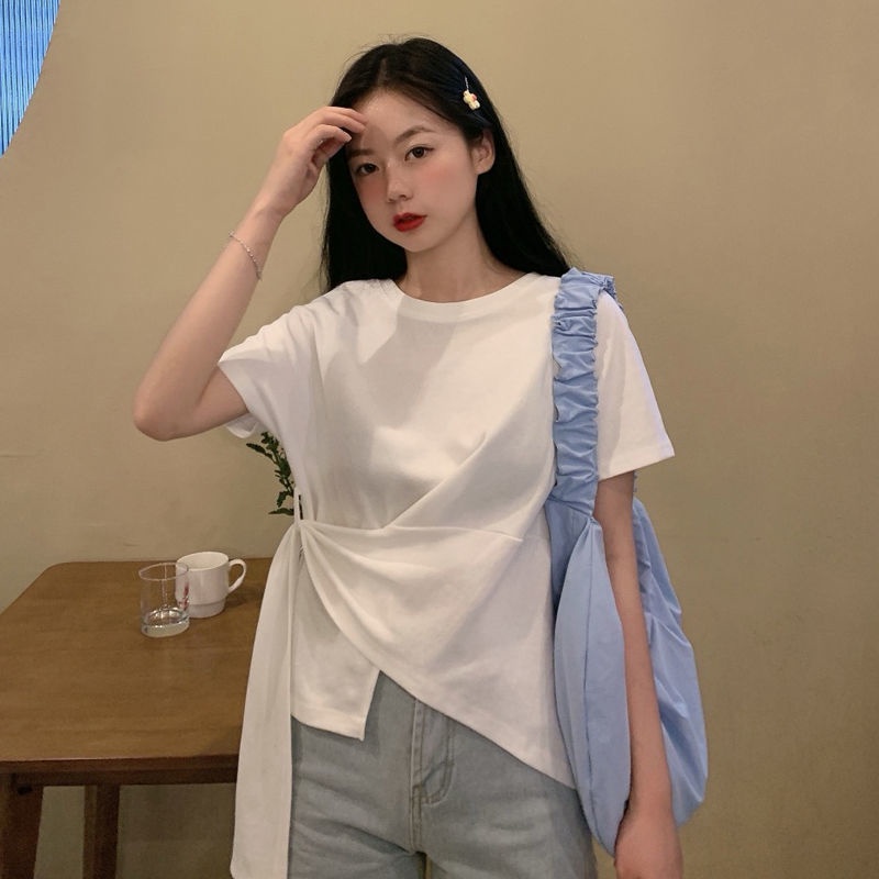 Áo Thun Tay Ngắn Màu Trơn Đơn Giản Cho Nữ 175256 Áo Thun Cổ TròN DáNg RộNg ThờI Trang SàNh ĐiệU Cho Nữ