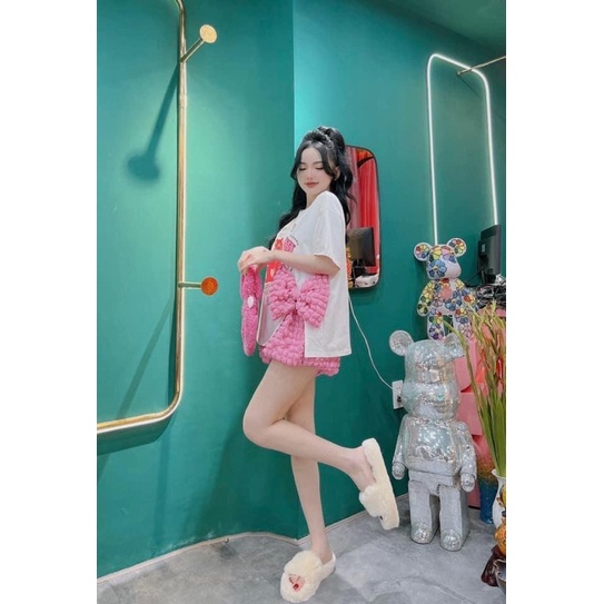Set áo cotton nơ hồng quần đùi đủ màu xinh xắn Y4