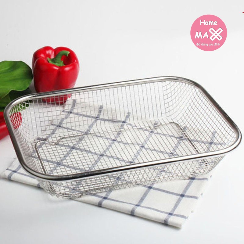 Rổ Inox chữ nhật đựng rau đựng trái cây nhà bếp không gỉ khi sử dụng