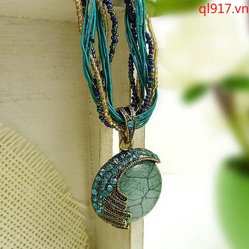 Dây Chuyền Đính Đá Xanh Phong Cách Bohemian