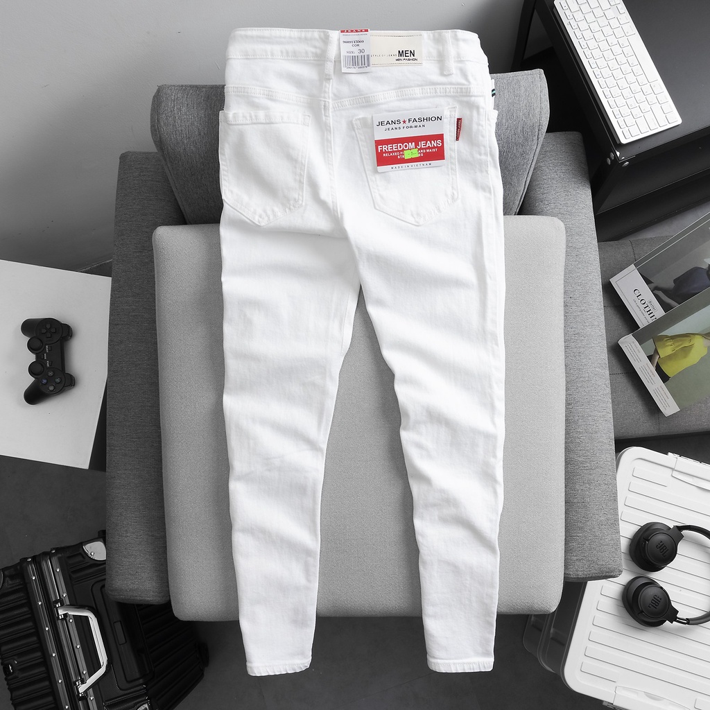QUẦN JEAN NAM TRẮNG RÁCH GỐI PHONG CÁCH TRẺ TRUNG CÁ TÍNH SÀNH ĐIỆU- CHẤT JEAN CO GIÃN 4 CHIỀU KHÔNG BAI KHÔNG XÙ