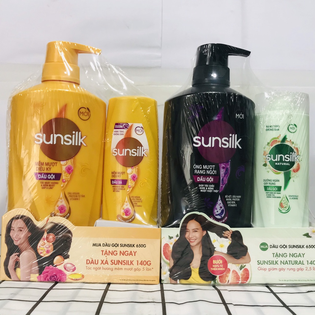 DẦU GỘI ĐẦU SUNSILK MỀM MƯỢT DIỆU KỲ 650ML TẶNG KÈM DẦU GỘI 140G