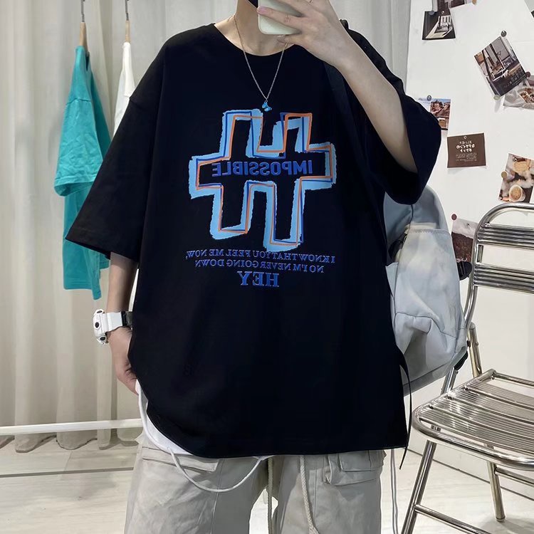 Áo Thun Tay Ngắn Dáng Rộng Cổ Tròn In Chữ Size M-8XL Phong Cách Hip Hop Đường Phố Cho Nam