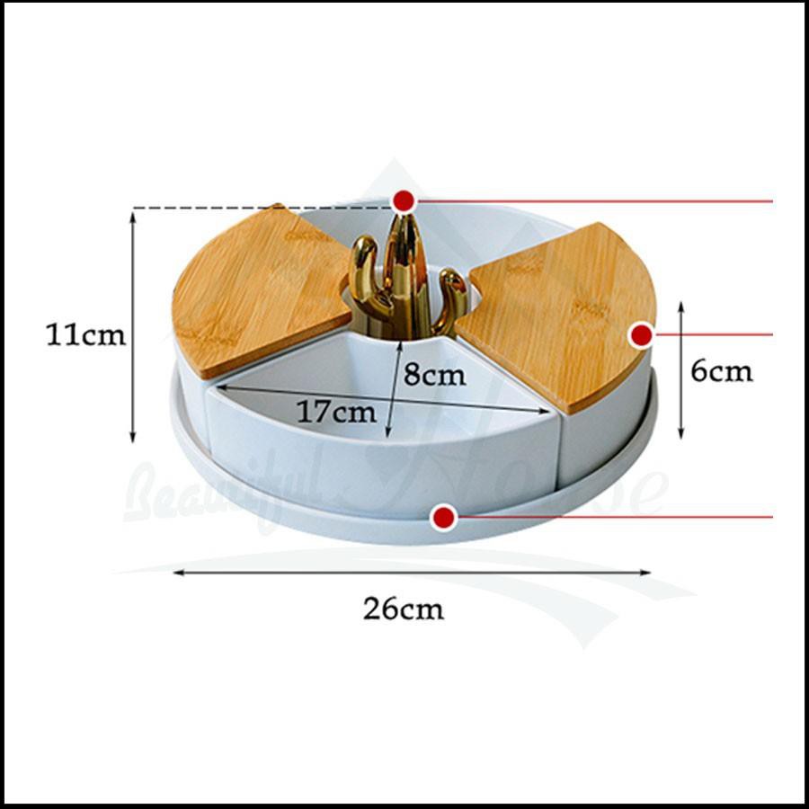 Khay Mứt Tết, Hộp Mứt Đựng Hoa Quả Bánh Kẹo Bằng Sứ Nắp Gỗ Chi Tiết Xương Rồng M03