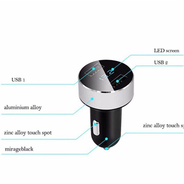 Tẩu sạc ô tô  12-24v DC với 2 cổng USB tích hợp màn hình lcd hiển thị vôn.