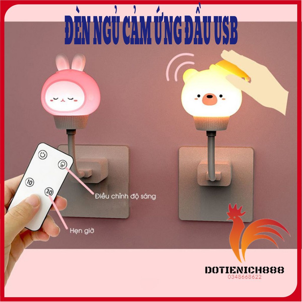 Đèn ngủ cắm USB hình thỏ gấu dễ thương có điều khiển từ xa