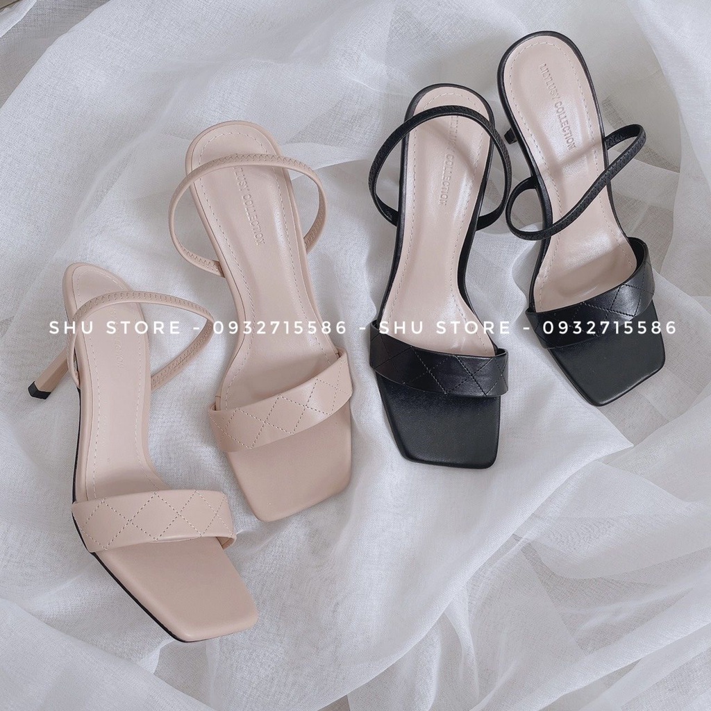 SANDAL NỮ THỜI TRANG SHU STORE - SANDAL MŨI VUÔNG GÓT NHỌN QUAI NGANG ĐƯỜNG CHỈ