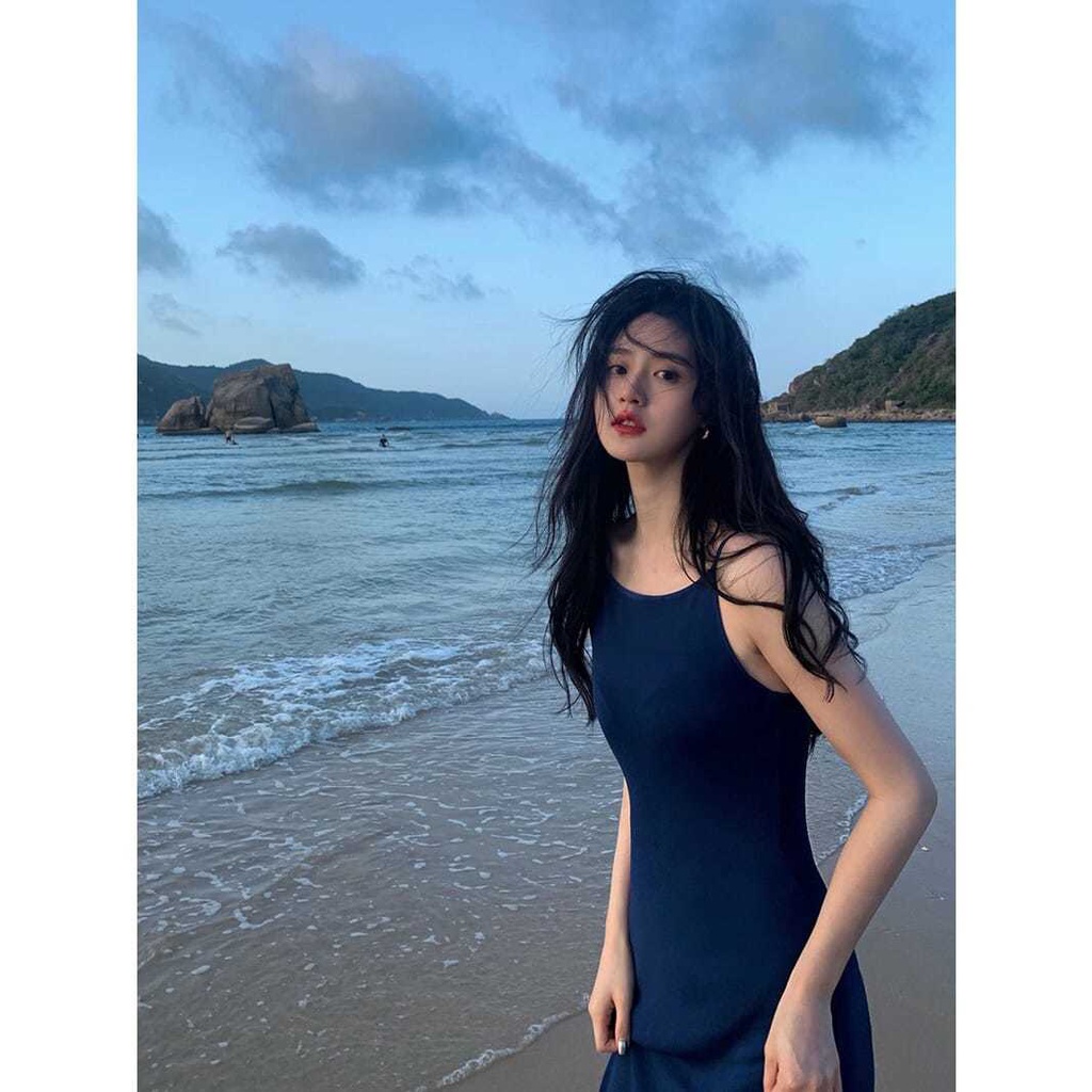 Đầm Dài Hai Dây Màu Trơn Phong Cách Phương Tây Thời Trang Cho Nữ