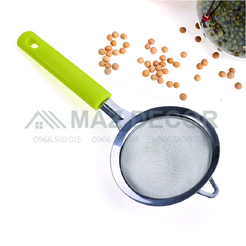 SALE Dụng cụ Vợt Rây Lọc Cán xanh dày lưới Inox Lọc Cháo Lọc Bột lọc trà cafe có tay cầm làm bánh vắt chanh cao cấp đẹp