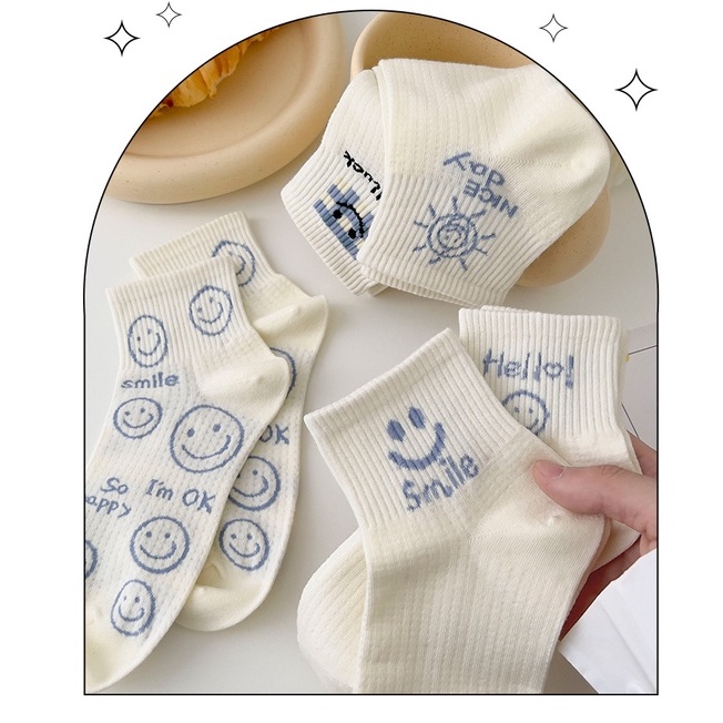 Vớ tất cổ ngắn kem hello mặt trời smile