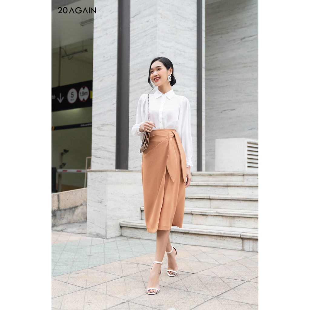 Chân váy dài vạt chồng thắt nơ 20 AGAIN, thiết kế phong cách công sở thanh lịch, nữ tính JDA0902 | BigBuy360 - bigbuy360.vn