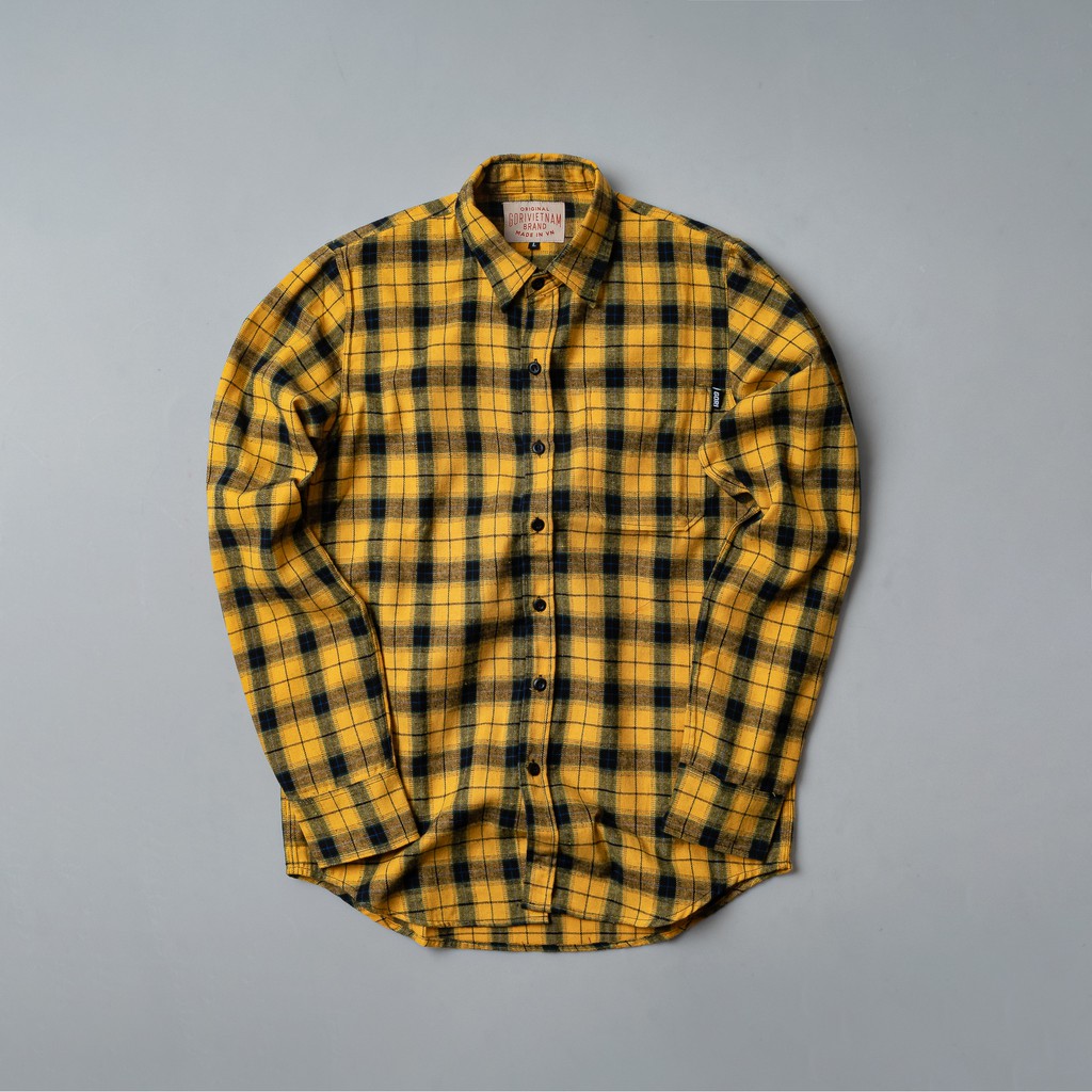 Áo sơ mi dài tay GORI Unisex nam nữ Cotton 100% form xuông tay dài cá tính Flannel Gori - Caro Vàng.
