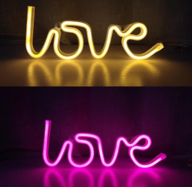 【Tặng MÓC TREO 】Đèn Led Neon hình chữ Love quà tặng Valentine ,lễ tình nhân trang trí DECOR phòng ngủ hộp PIN + USB MOXI