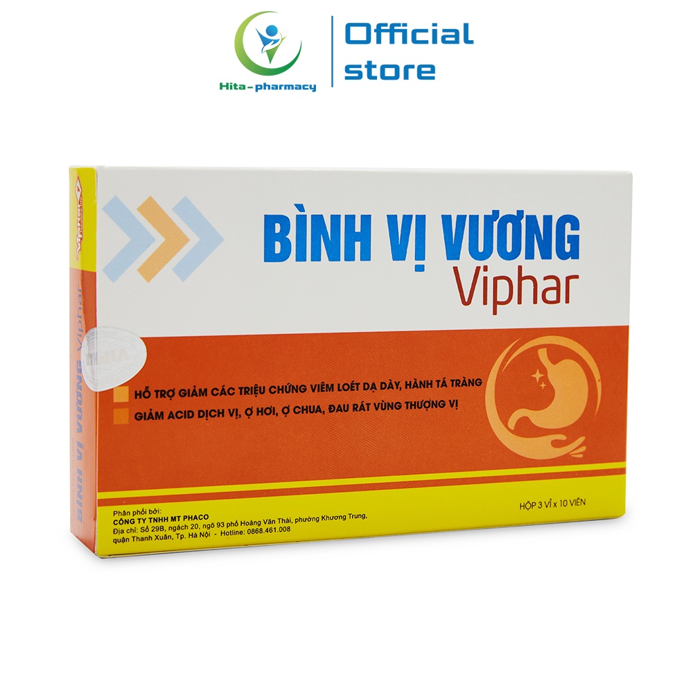 Bình Vị Vương MT Pharco thảo dược giảm viêm loét dạ dày, tá tràng, ợ hơi 30 viên [Bình Vị Vương]