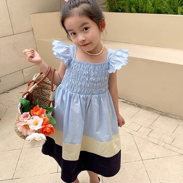 VÁY BÉ GÁI , VÁY TRẺ EM ,ĐẦM TIỂU THƯ DÁNG XOÈ ( XANH NHẠT TRẮNG XANH THAN)