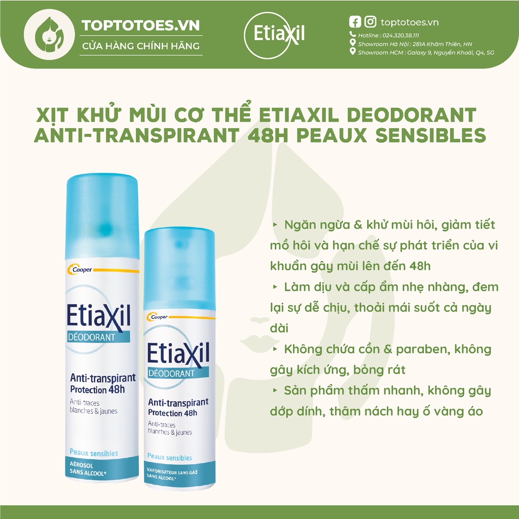 Xịt khử mùi cơ thể Etiaxil Deodorant Anti-Transpirant 48H 100ml/150ml [Nhập Khẩu Chính Hãng 100%]