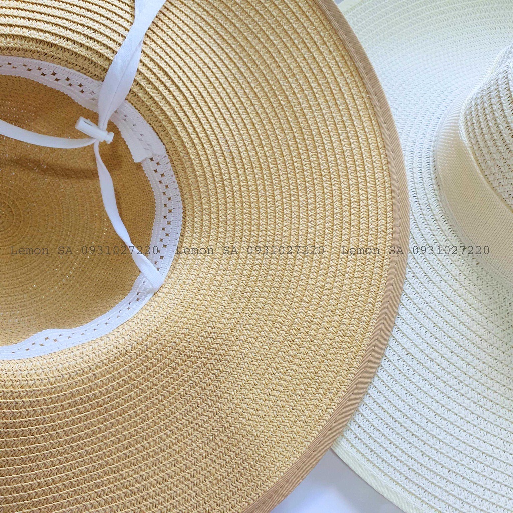 Mũ nón cói nữ rộng vành loại đại đi biển chống nắng phối nơ xinh xắn vành rộng 12cm, có hình thật, video - Mã CO008