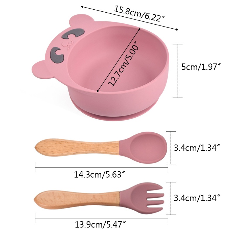 Bộ 3 Món Tô / Muỗng / Nĩa Silicone Có Giác Hút Chống Trượt Cho Bé Tập Ăn