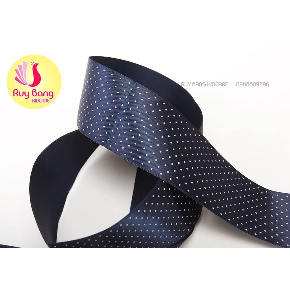 Ruy băng satin chấm bi nhỏ sz 38mm, dây ruy băng làm nơ kẹp tóc, nơ qua tặng
