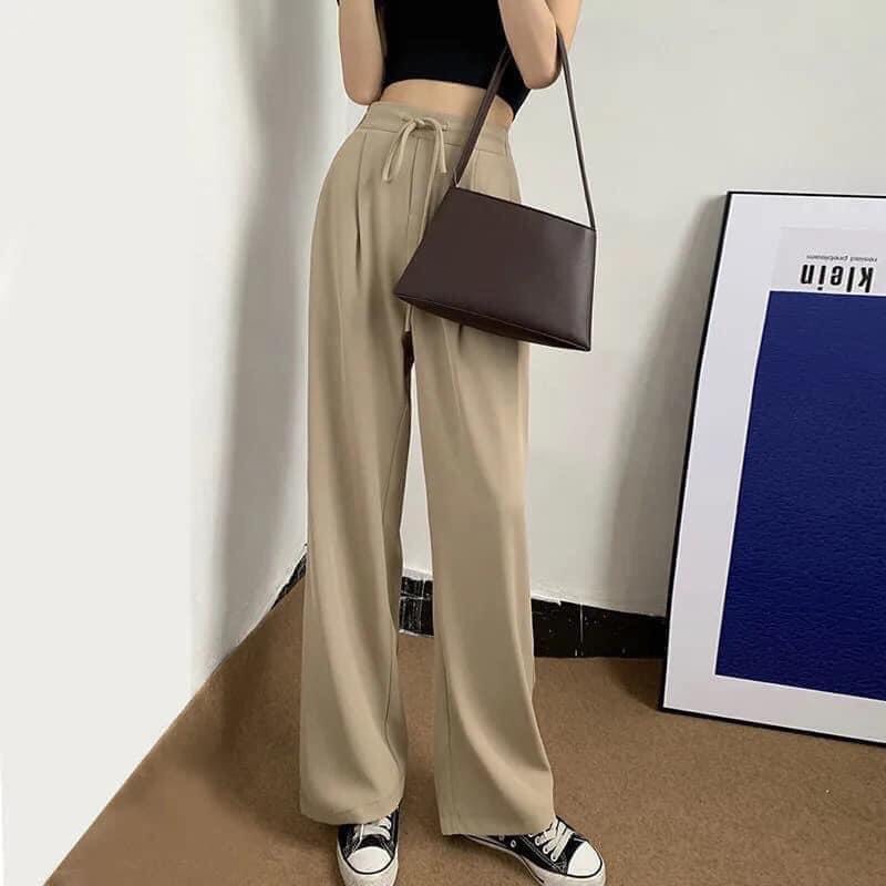 Quần Cullotes ống rộng, cạp cao khoe mông [kokos] Quần lưng cao dây rút, quần ống vintages đen be nâu ulzzang 21196