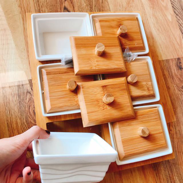 Khay bánh kẹo, mứt tết Sứ, gỗ tự nhiên Phong cách Nhật Bản