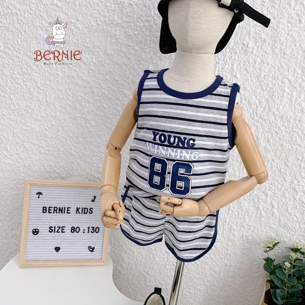 Bộ ba lỗ bé trai hoạ tiết kẻ ngang cá tính, bộ thun không tay thể thao khoẻ khoắn