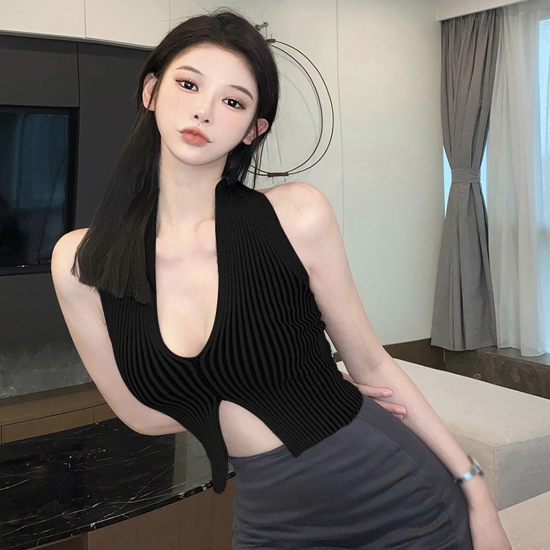 Áo hai dây Dệt Kim Cổ Yếm Hở Lưng Thời Trang Nữ Gợi Cảm