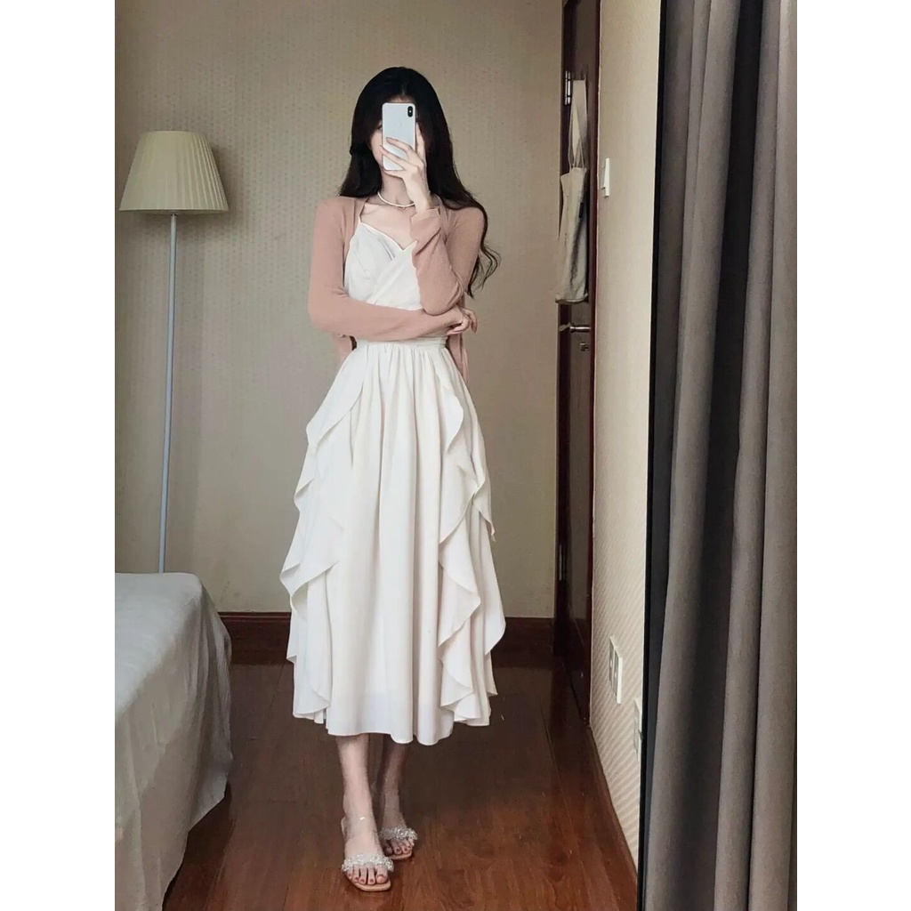 Set Đầm Hai Dây Họa Tiết Sọc Caro Ngọt Ngào Thời Trang