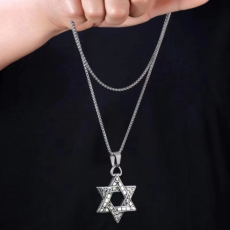 Vòng cổ Thép Titan Mặt Ngôi Sao Sáu Cánh Phong Cách hip hop Cho Nam Nữ