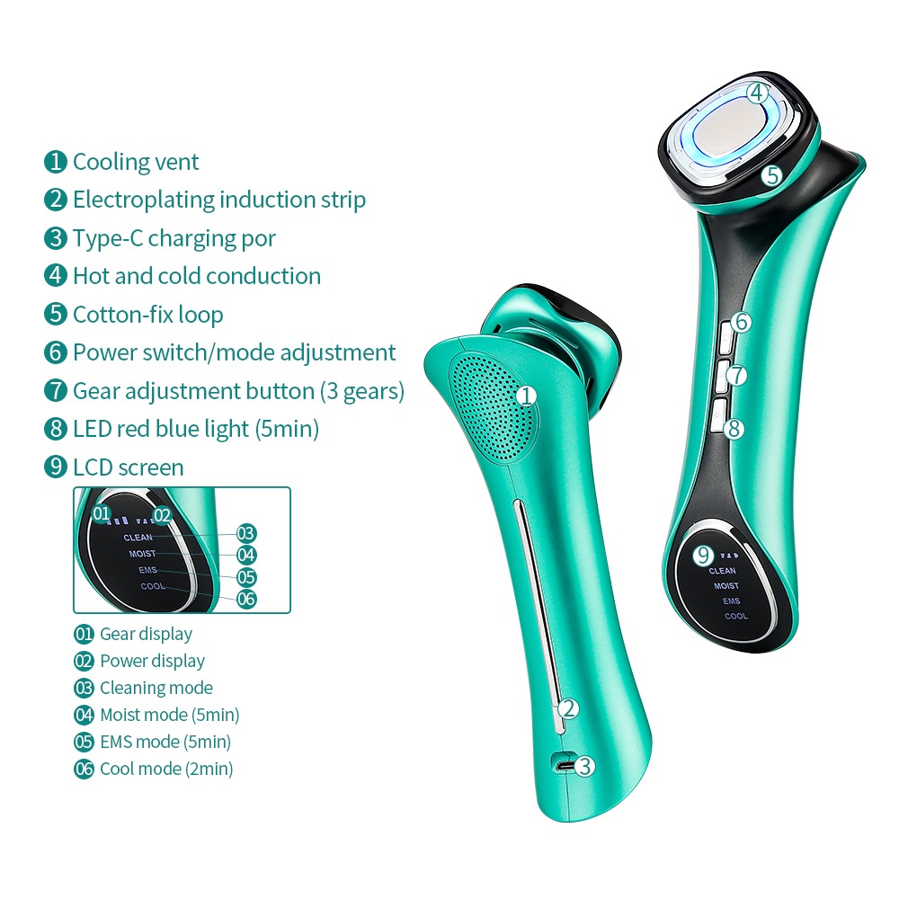 Máy mát xa FOREVERLILY làm trẻ hóa làn da có thể sạc lại Ems và phụ kiện