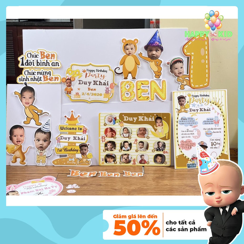 Combo Hình Chibi, Bảng Tên, Cây Để Bàn Welcome, Bảng Tên Bé Trai, Bé Gái Trang Trí Sinh Nhật, Thôi Nôi, Đầy Tháng