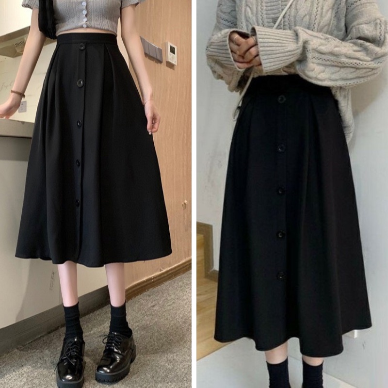 Chân váy dài Midi Ulzzang dáng suông chữ A dài qua gối 5 khuy phong cách trẻ trung năng động có bigsize CV27