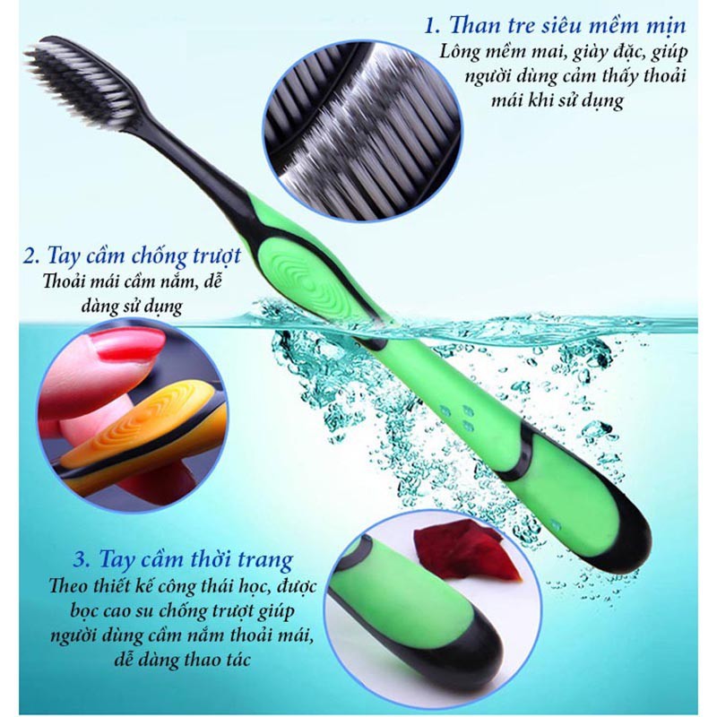 Bàn chải đánh răng than tre hoạt tính Bossi Hàn Quốc cao cấp lông mềm an toàn tuyệt đối cho sức khoẻ.