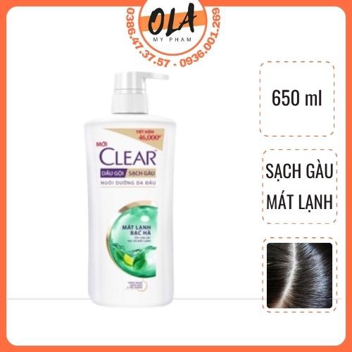 Dầu gội sạch gàu Clear mát lạnh bạc hà 650ml - mỹ phẩm ola
