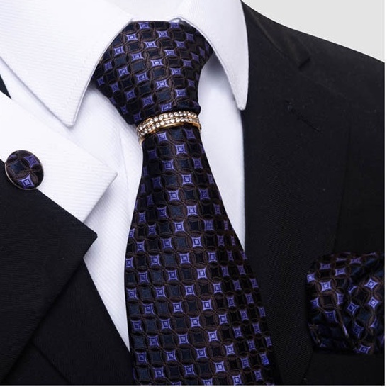 Bộ Cà vạt 4 món gồm Cavat 8cm, khăn cài túi, Măng-set, Nhẫn tròn phụ kiện, Cravat chú rể, Calavat công sở CBC-8217