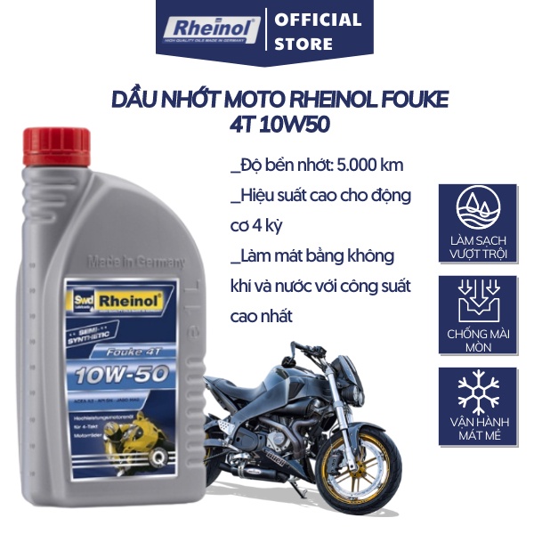 Dầu nhớt moto Rheinol Fouke 4T 10W50 - Hàng nhập khẩu cao cấp Đức 1L