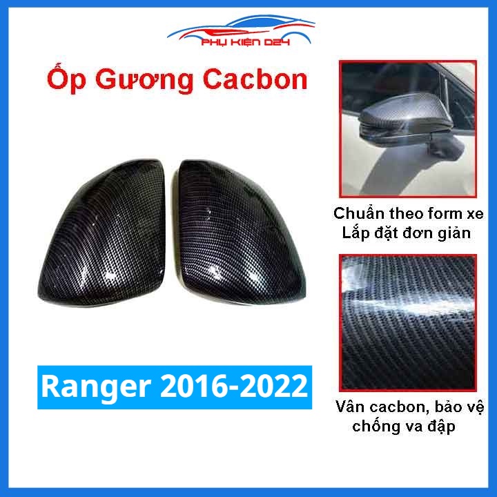 Ốp gương Ranger 2016-2017-2018-2019-2020-2021-2022 vân Cacbon bảo vệ chống trầy trang trí làm đẹp xe