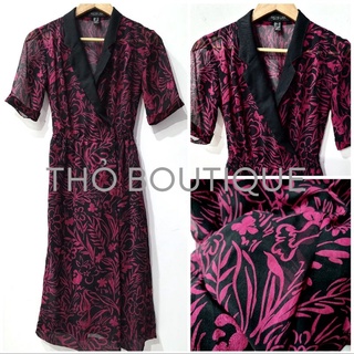 Đầm midi xoè rachel zoe cổ v sang trọng hoa voan, ren