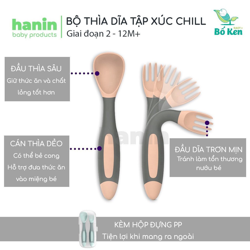 Shop Bố Ken Bộ Thìa Dĩa Ăn Dặm Silicone cao cấp [Thương Hiệu Hanin]