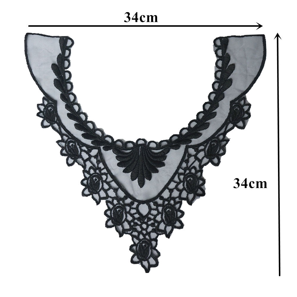 Đen Miếng Vải Ren Thêu Hoa Trang Trí Cổ Áo Cho Cô Dâu