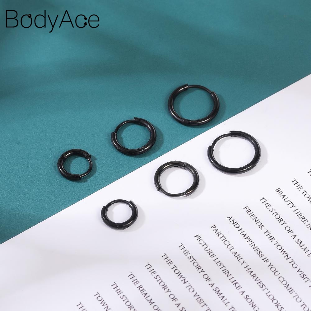 1 Đôi Khuyên Tai Tròn Màu Đen Bằng Thép Không Gỉ 6 / 8 / 10mm